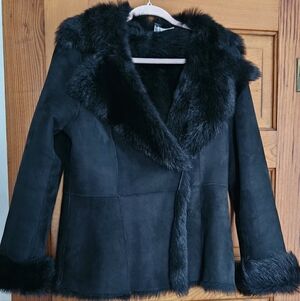 VTG Michael KORS Genuine  Shearling,  Faux Fur Lined Jacket,Black, Size Small